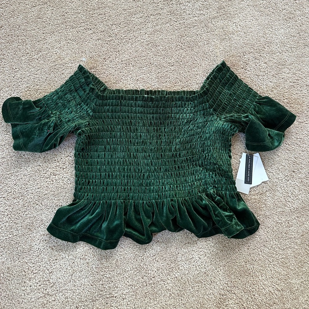 Off The Shoulder BP Green Velvet Crop Top